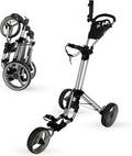 Qwik-Fold 3-Wheel Golf Push Cart with Foot Brake – 1-Second Fold & Unfold Folding Golf Trolley, Lightweight Aluminum Frame, Adjustable Handle, Ball-Bearing Wheels, Umbrella Holder & Storage