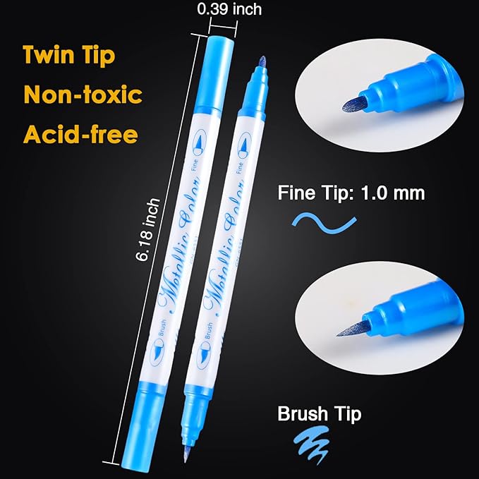 Sunshilor Metallic Markers Dual Tip Metallic Marker Pens Brush and Fine Point - Image 3