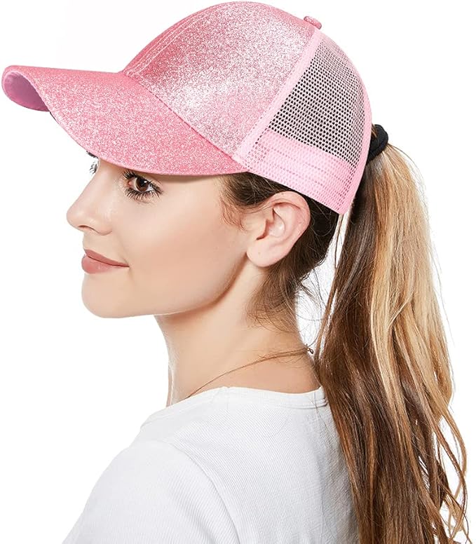 Criss Cross Hat Washed Distressed Baseball Cap Ponytail Hat High Messy Bun Ponycap for Women
