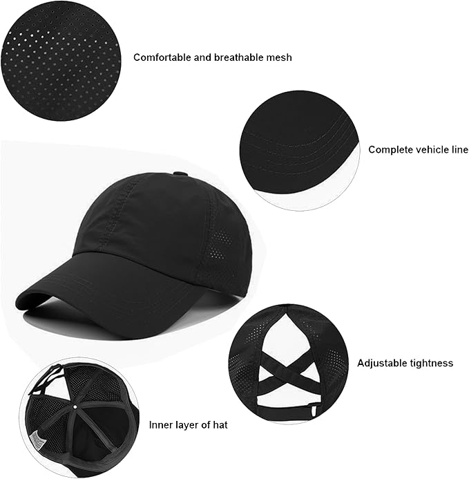 Womens Quick-Drying Criss-Cross Baseball-Cap Lightweight-Golf-Sport-Hat Ponytail-Sun-Hat Summer Medium