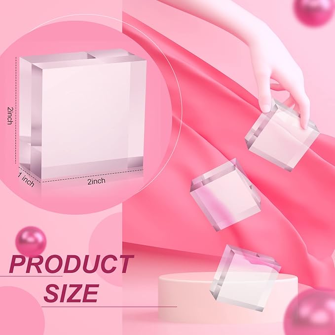 Remerry 8 Pieces Acrylic Display Block 2 x 2 x 1 Inch Clear Polished Acrylic - Image 4