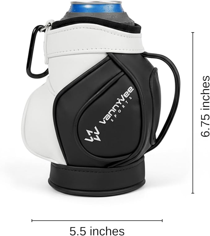Mini Golf Bag Drink Holder & 14oz Stainless Steel Tumbler Set - Fits Multiple Can Sizes & Mixed Drinks – Fun Accessory & Golf Gift for Men and Women