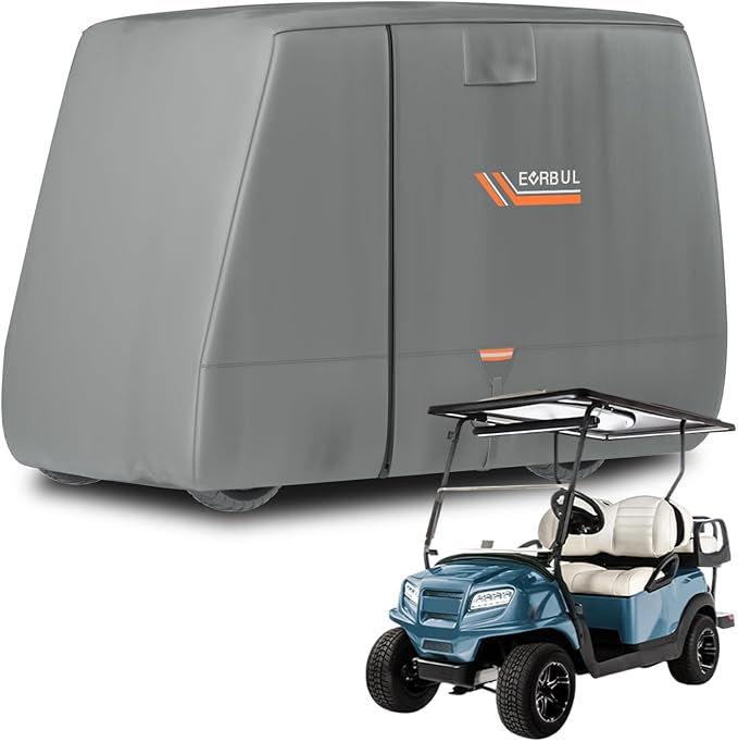 EVRBUL Golf Cart Cover 2/2+2/4 Passenger Heavy Duty 420D Waterproof Golf Cart Covers with Three Zipper Doors Compatible with EZGO, Club Car, Yamaha Golf Carts,Windproof Sunproof Golf Cart Cover (Gray)