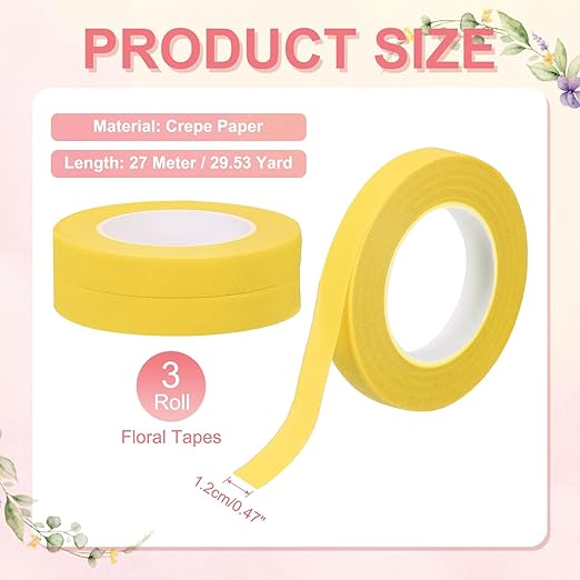 MECCANIXITY 3 Rolls Floral Tapes, 30 Yard x 1/16 in Florist Crepe Flowers - Image 2