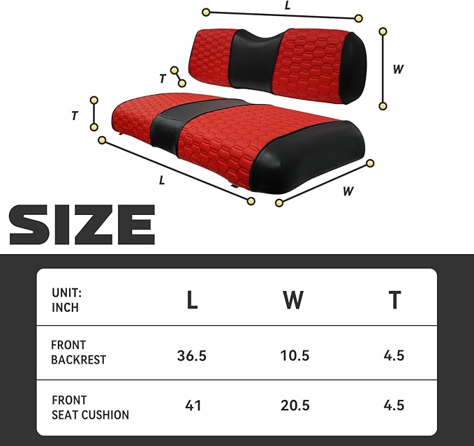 Golf Cart Seat Covers for EZGO TXT Club Car DS Gas or Electric OEM Regular Seat Cushion, No Staple, Golf Cart Vinyl Replacement Seat Cover