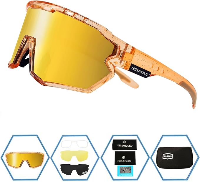 Sports Sunglasses Cycling Glasses Pink Polarized Glasses Baseball glasses with 3 lenses,Fishing,Ski Running Golf
