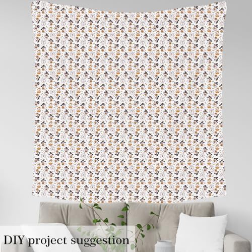 Feelyou Happy Halloween Soft Flannel Fabric by The Yard Kids 10 Yards White Cute Ghost Upholstery Fabric for Boys Pumpkin Candy Spooky Trick or Treat for Home DIY Projects, Indoor Decor
