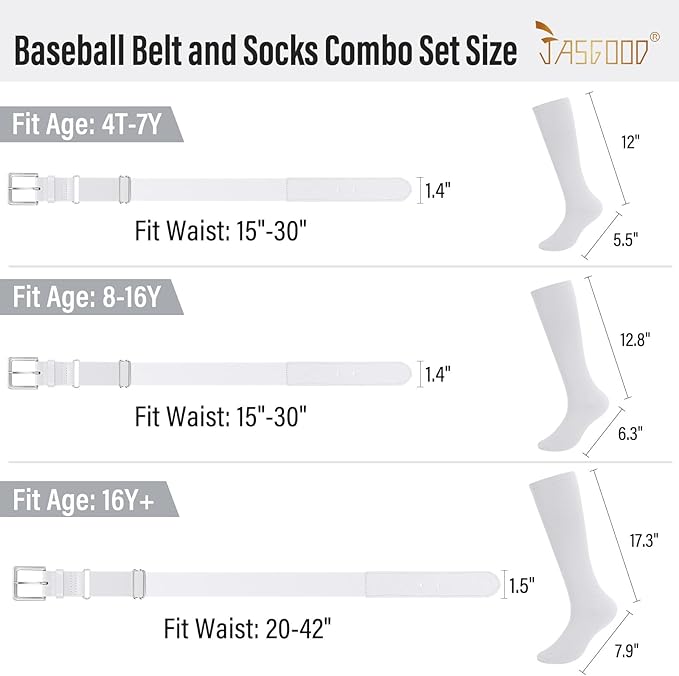 Baseball Socks and Belt for Youth Adult Softball Socks Combo Elastic Waist Belt for Men Kids Boys Girls Women JASGOOD