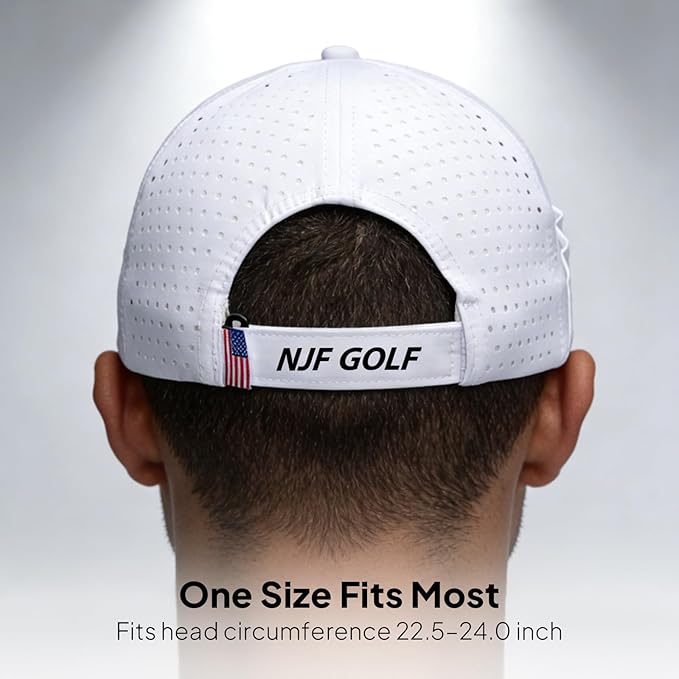 NJF Golf Hat Men - Breathable Mens Golf Hats, Adjustable Rope Hook and Loop Style Cap, Convenient Cap with Tee Holder