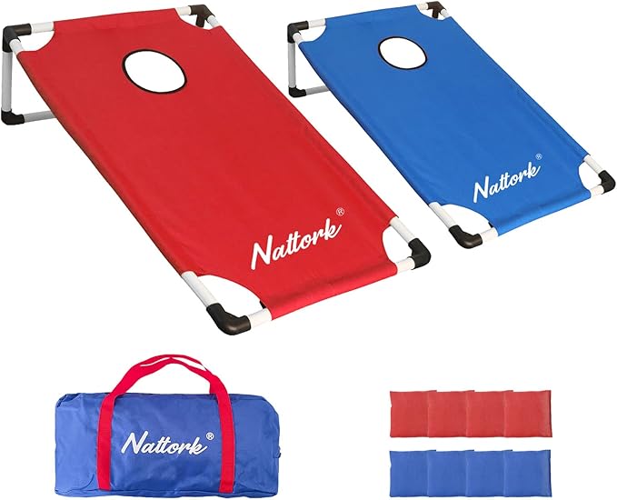 Portable Cornhole Set with 2 Collapsible Cornhole Boards, 8 Cornhole Bean Bags by BASYNOL