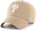 47 Brand MLB Khaki White Primary Logo Clean Up Adjustable Strap Baseball Dad Hat Cap, Adult One Size Fits All