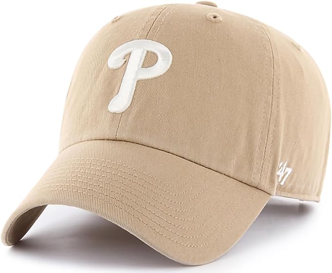 47 Brand MLB Khaki White Primary Logo Clean Up Adjustable Strap Baseball Dad Hat Cap, Adult One Size Fits All