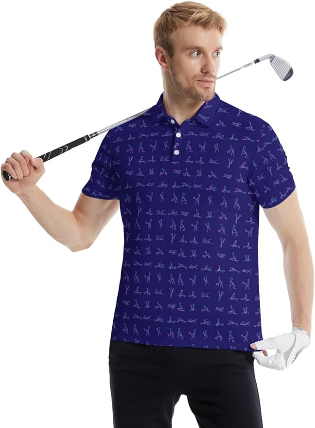 HUURAY Funny Golf Polos for Men Funny Print Short Sleeve Shirts Quick Dry Polo Shirts Hawaiian Shirt Performance Golf Outfits