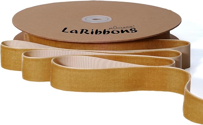 LaRibbons Thin Velvet Ribbon 1 Inch x 25 Yards, Khaki Velvet Ribbon by LaRibbons