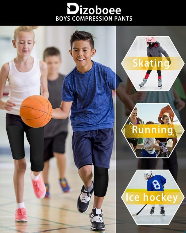 Youth Boys Compression Pants One Leg 3/4 Athletic Leggings for Sports Kids Basketball Tights Football Baseball Pants