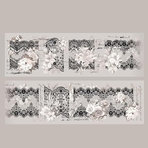 3pcs Vintage Lace Tape Cutout Art Lace Black White Stickers Roll Sticker PET by SEEKRARE