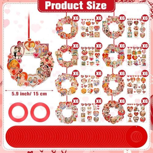 Hollowfly 48 Sets Vintage Valentine DIY Wreath Craft Kit for Kids Classroom