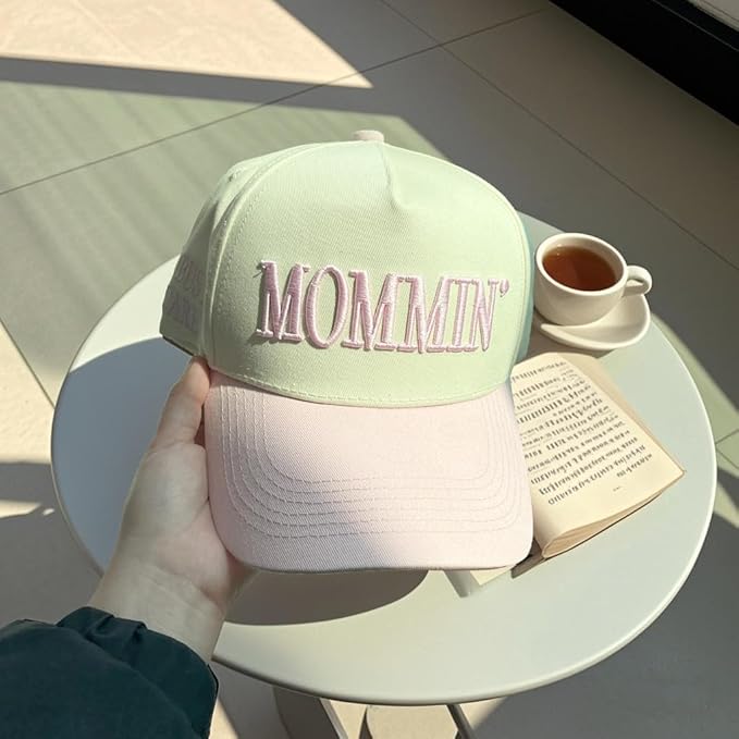 Womens Baseball Caps Casual Mommin Embroidery Letters Trucker Hat Adjustable Ponytail Baseball Hat for Streetwear