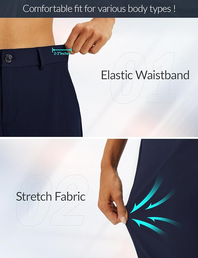 baleaf Women's Golf Pants Straight Leg Stretch Work Travel Pant with Pockets Dressy Bussiness Casual Slacks UPF 50+