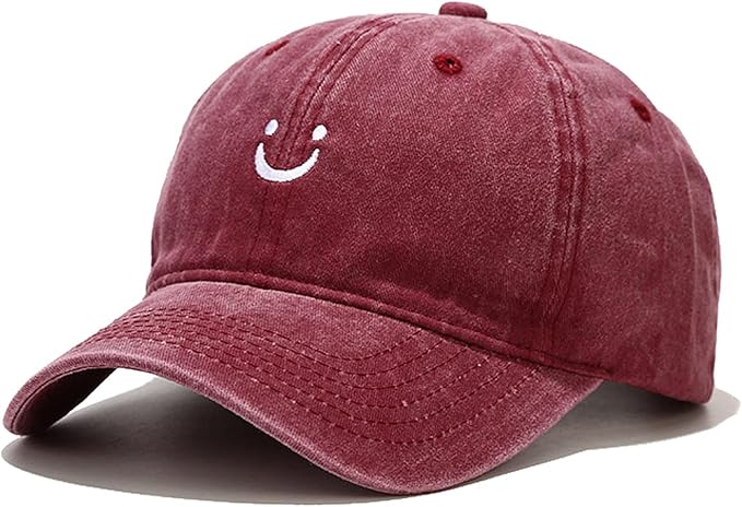 Smile Face Baseball Cap Vintage Distressed Low Profile Unstructured Cotton Dad Hat Adjustable for Women Men