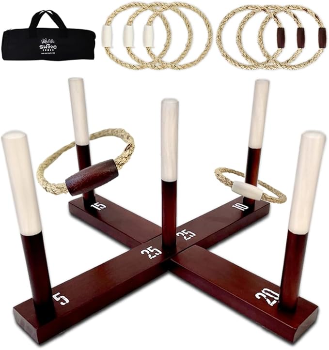 SWOOC Games - Rustic Ring Toss Game - Easy Setup & Extra Games Included - Ring by SwoocGames