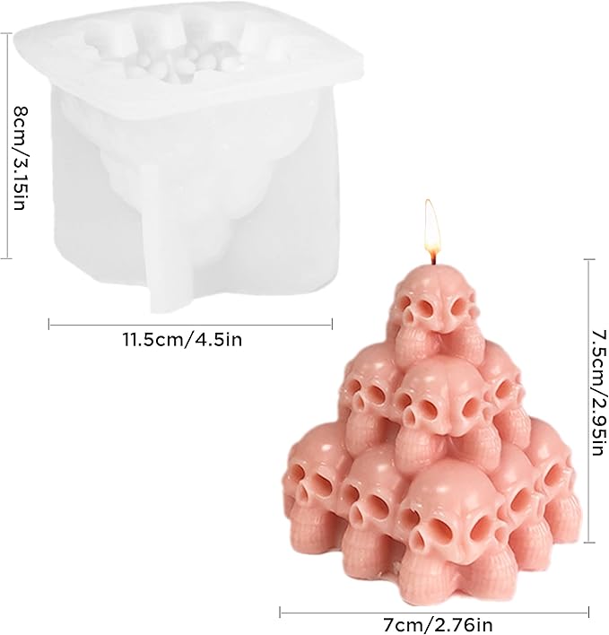 Halloween Skull Head Pyramid Candle Silicone Mold, DIY 3D Carved Skeleton - Image 2