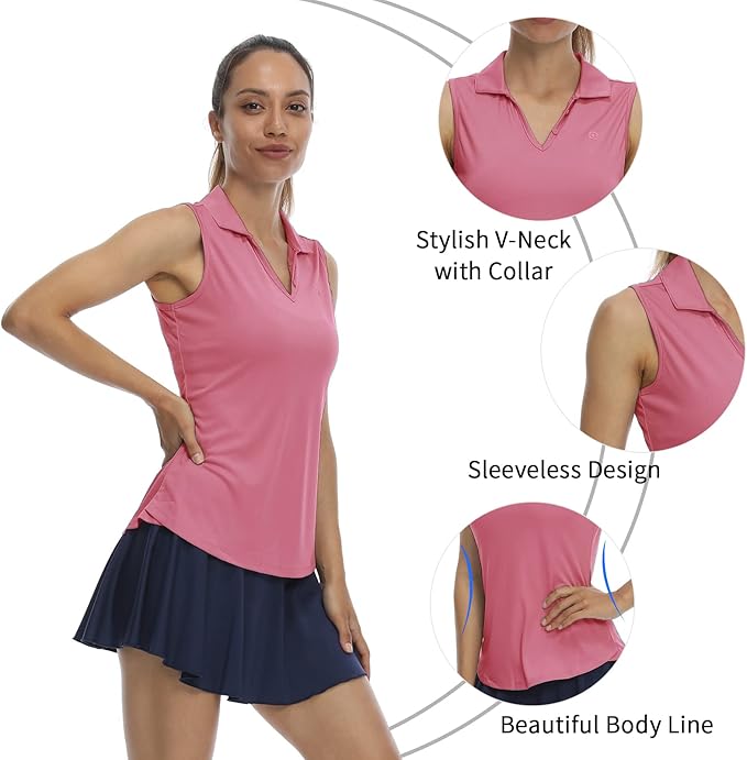 LastFor1 Women's Sleeveless Polo Golf Shirts Quick Dry 50+ UV Protection V-Neck with Collar Lightweight Tennis Tank Tops