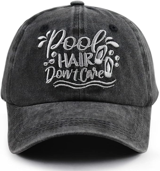 Pool Hair Don't Care Hat, Funny Adjustable Embroidered Pool Decor Baseball Cap for Women Men