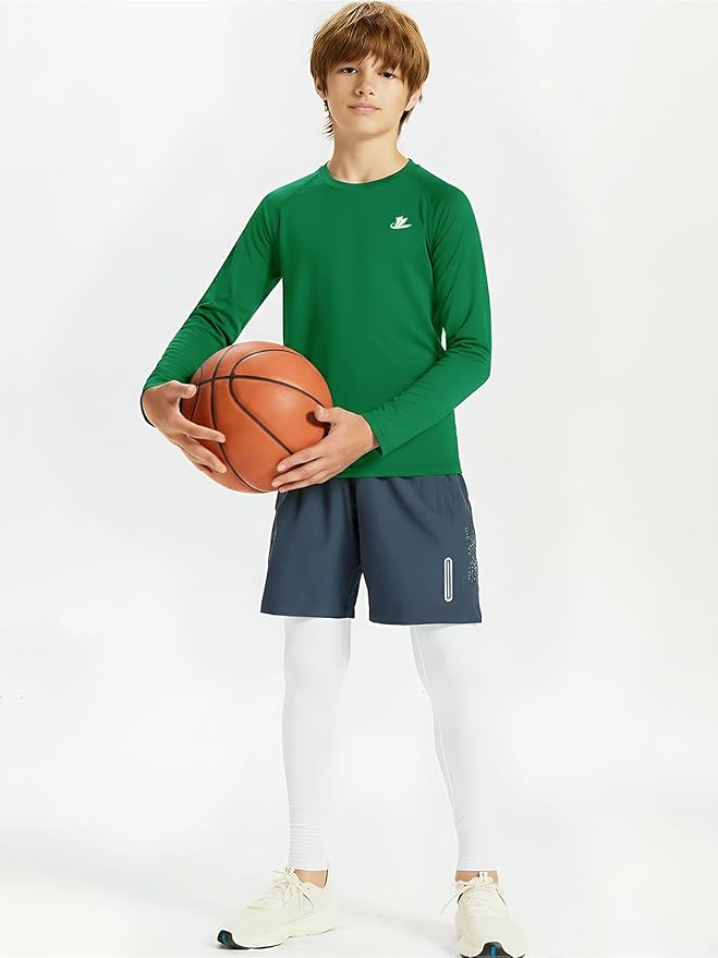 DEVOROPA Youth Boys Compression Shirt Long/Short Sleeve Football Baseball Undershirt Quick Dry Kids Sports Baselayer Crewneck