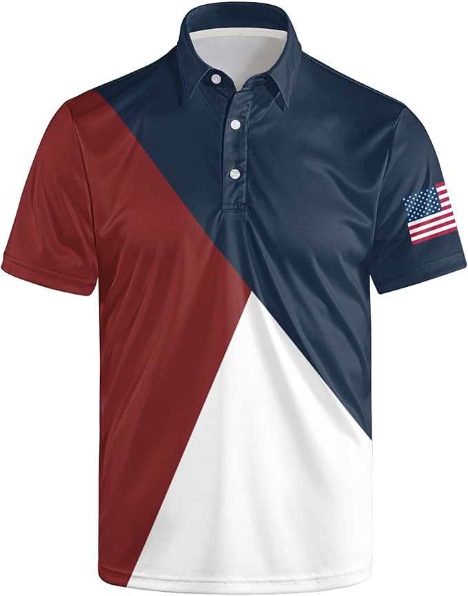 Golf Polo Shirts for Men Funny Print Short Sleeve Golf Shirts Performance Golf Polos