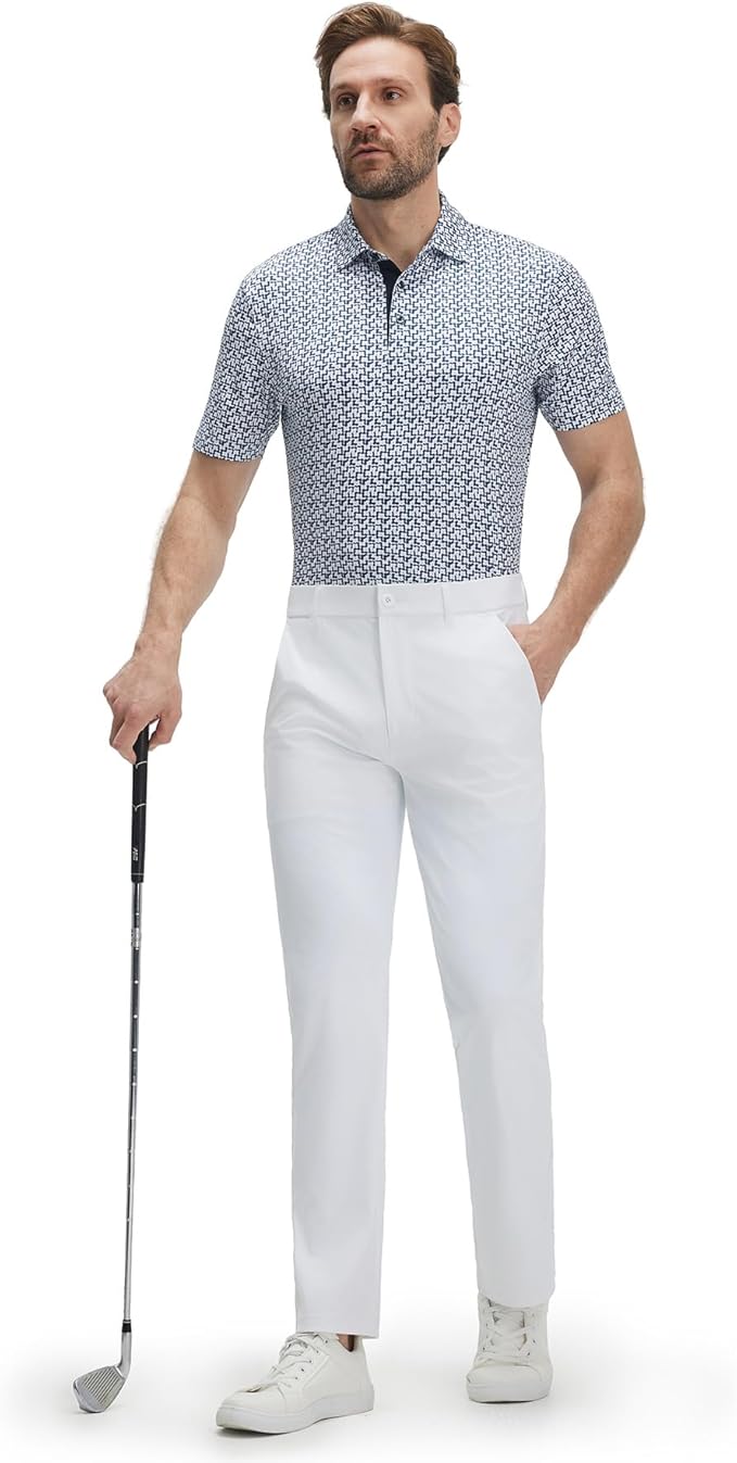 M MAELREG Mens Golf Shirt Short Sleeve Dry Fit Print Moisture Wicking Performance Patterns Collared Polo Shirt