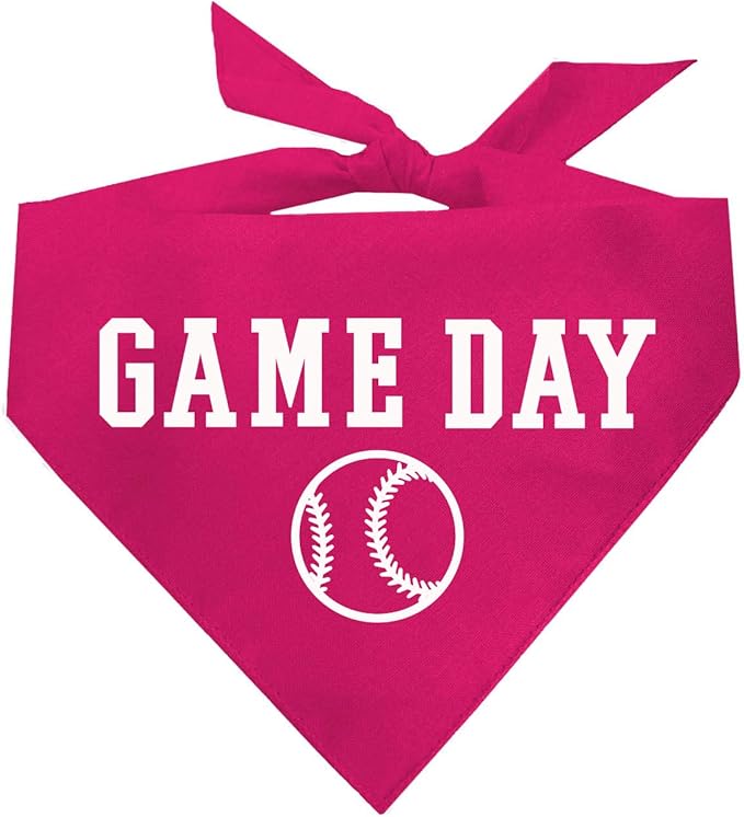 Game Day Dog Bandana | 100% Cotton Adjustable Triangle | Made in USA | Baseball| Sports | Biggest Fan | Game Day | Hot Pink, X-Small (1054)