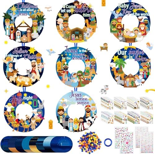 Hollowfly 48 Set Christmas Nativity DIY Wreath Craft Kits Xmas Activities