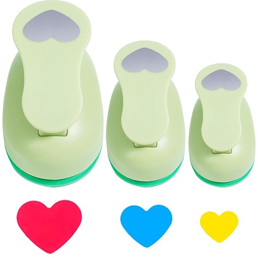 UCEC Heart Cutter 3 Pcs 1+5/8+3/8 Inch Hole Punch Heart Shapes Craft Punch by UCEC
