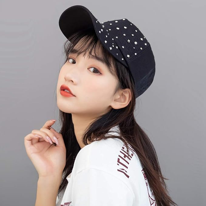 Gudessly Adjustable Breathable Rhinestone Baseball Cap for Women Bling Sequins Casual Sports Cap