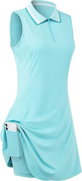Womens Sleeveless Golf Tennis Dresses with Inner Shorts＆Pockets for Workout Exercise
