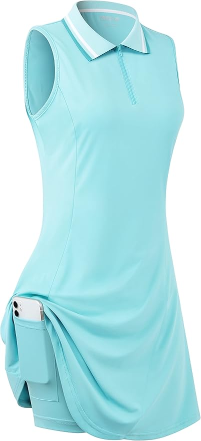 Womens Sleeveless Golf Tennis Dresses with Inner Shorts＆Pockets for Workout Exercise
