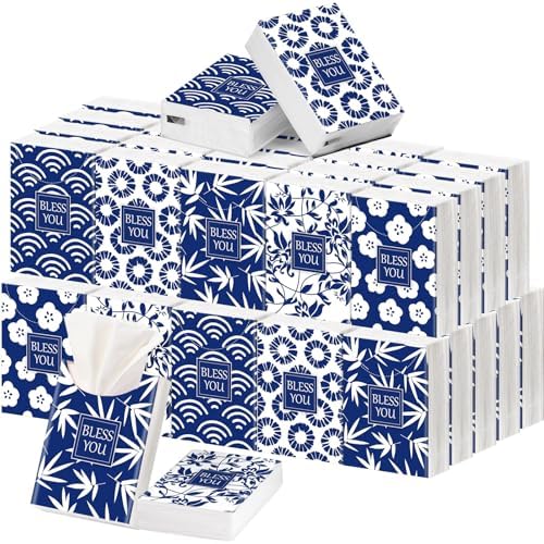 Outus 50 Pack Blue Japanese Pattern Travel Size Pocket Tissues