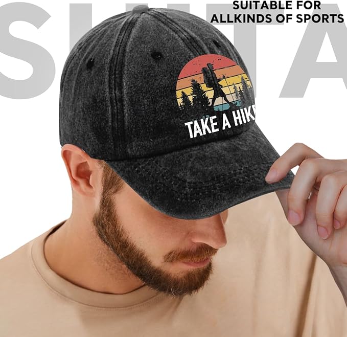 Hiking Adjustable Washed Cotton Baseball Cap, Funny Retro Trucker Hat Gift for Men Women Dad Mom Hiking Lover