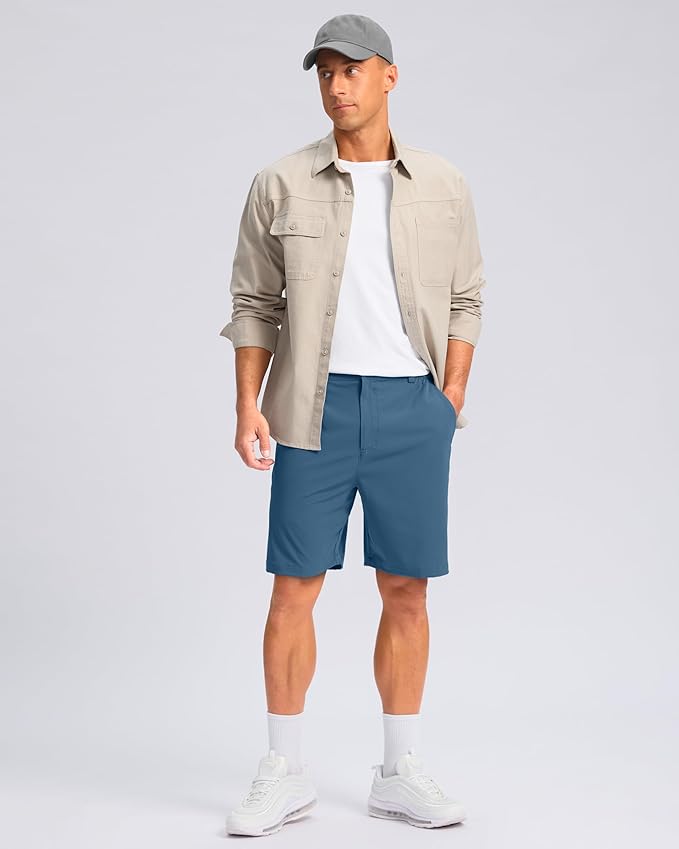 Pudolla Men's Casual Shorts 7"/9"/5" Lightweight Golf Shorts with 3 Pockets Stretch Quick Dry Comfy Work Shorts