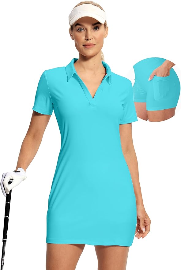 Hiverlay Golf Dresses for Women with Shorts and Pockets, V-Neck Short Sleeve Tennis Dress, Workout Athletic Dresses