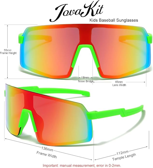 JOVAKIT Kids Baseball Sunglasses for Boys Girls Age 3-13, Youth Baseball Sun Glasses UV400 Sports Cycling Shades