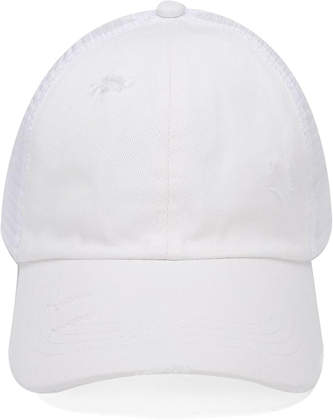 Criss Cross Hat Washed Distressed Baseball Cap Ponytail Hat High Messy Bun Ponycap for Women