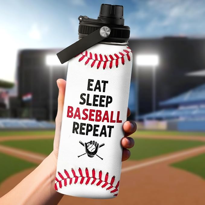 Baseball Water Bottle 32 Oz - Insulated Stainless Steel Sport Bottles with Lid - Baseball Men Players Fan Coach