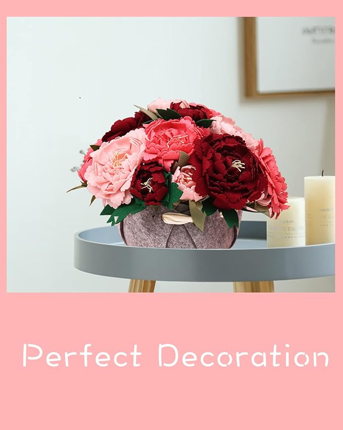 BAZIMA DIY Felt Flower Art Craft Kit, DIY Felt Peony Pot Bonsai Kit, 18 Peonies - Image 4