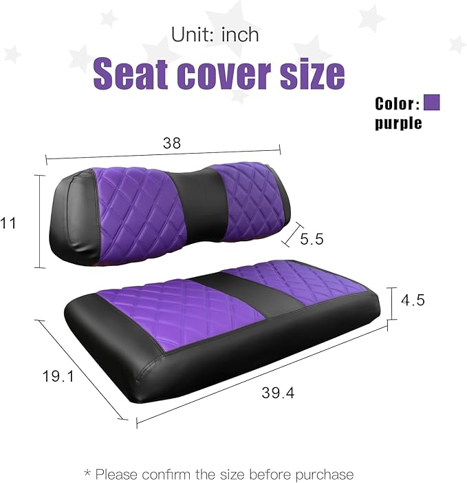 NOKINS Golf Cart Club Car DS 2000.5-Up Diamond Seat Covers Kit, Fits Club Car DS OEM Standard Front Seat Cushion, Golf Cart Vinyl Seat Cover, No Nails Required (Purple and Black)