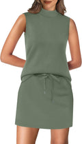 XIEERDUO Two Piece Skirt Sets for Women Summer Beach Vacation Resort Cruise Outfits Mock Neck Tops Tennis Skirt Sets