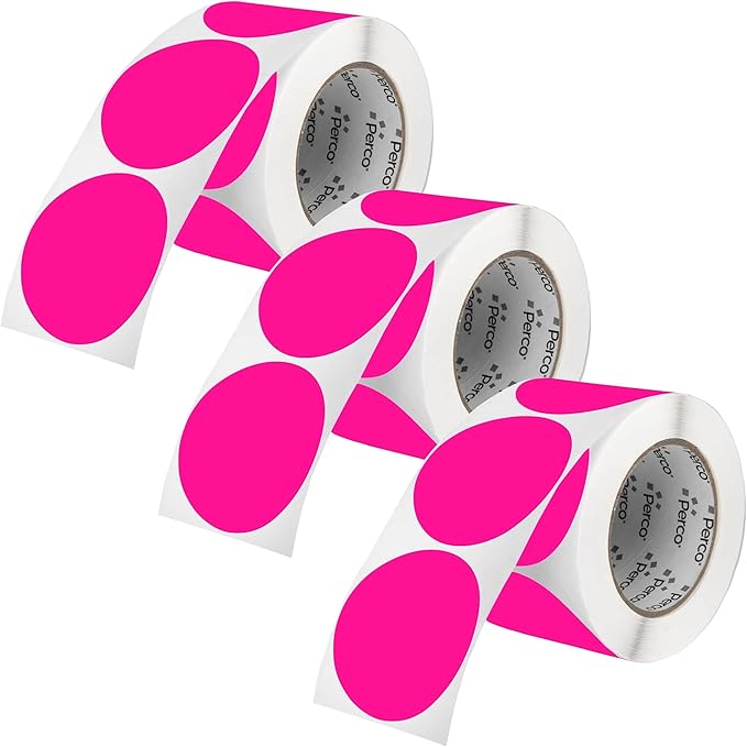Perco Fluorescent Pink 3-Inch Round Circle Dot Sticker Labels by Perco