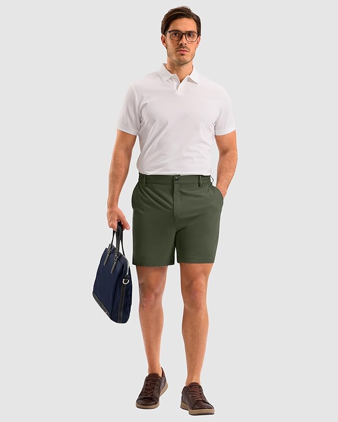 Pudolla Men's Casual Shorts 7"/9"/5" Lightweight Golf Shorts with 3 Pockets Stretch Quick Dry Comfy Work Shorts