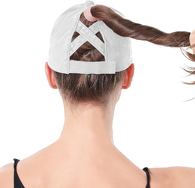 Womens Criss Cross Ponytail Baseball Cap Distressed Ponytail Hat High Messy Bun Trucker Ponycap for Outdoor Sports